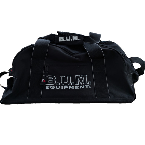 B.U.M. Equipment Duffel Bag Black White Logo Vintage 80s 90s Shoulder Strap Gym - Picture 5 of 7